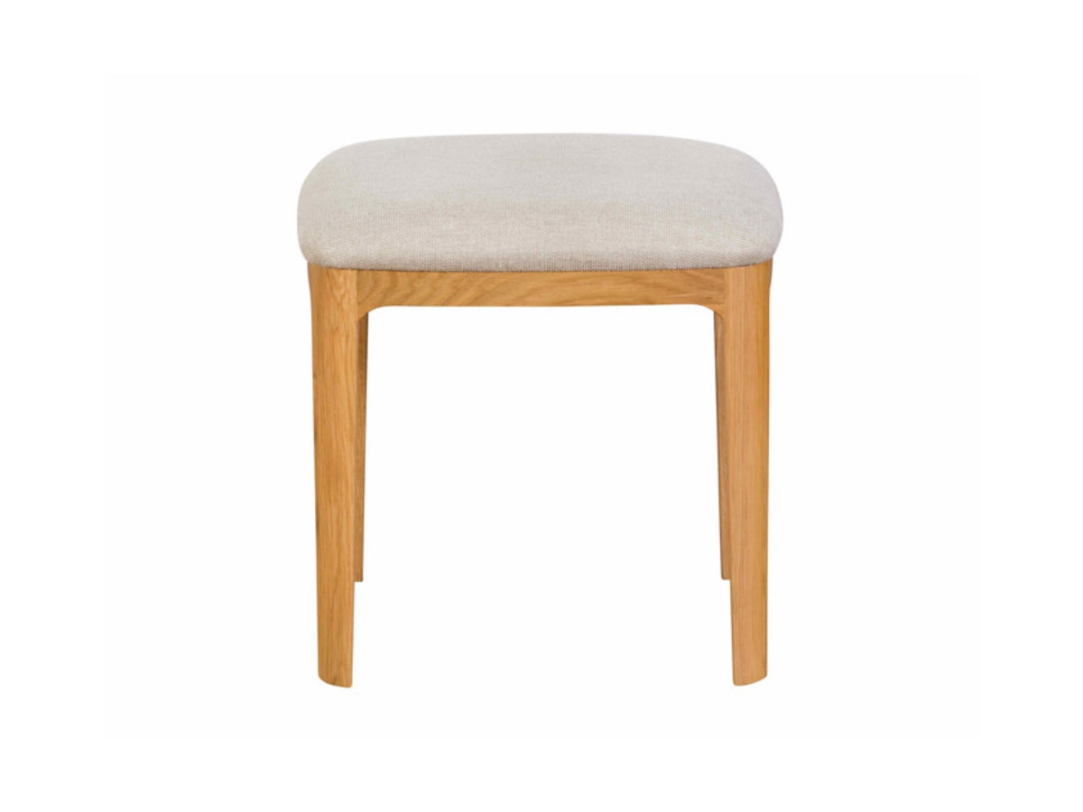 Stool with wooden base and fabric upholstered seat