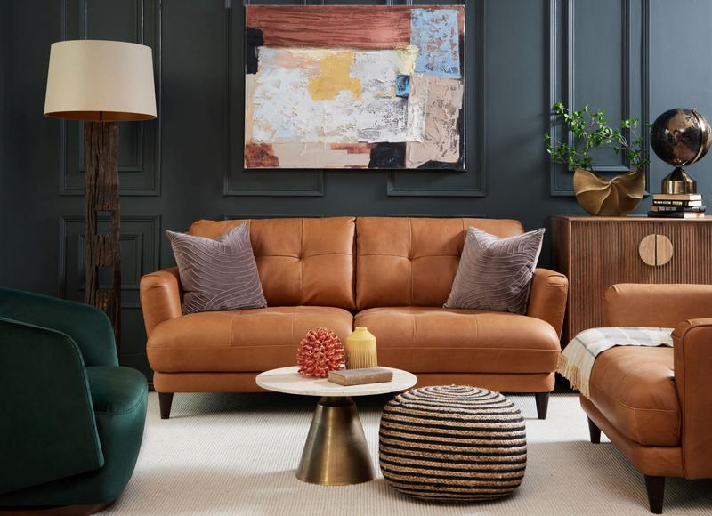 Azriel 2 Seater Natural Leather Sofa