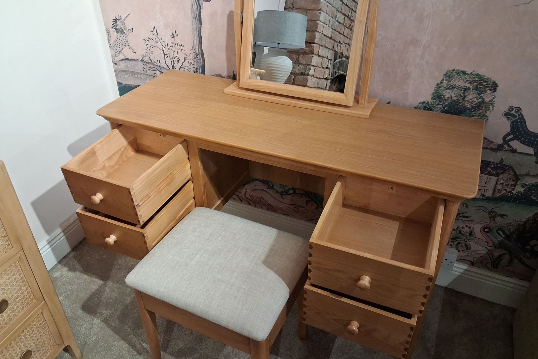 Dressing Table Set with Mirror & Chair – Clearance Cork