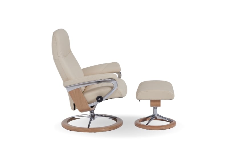 Stressless Consul Cream Large Recliner Chair and Stool