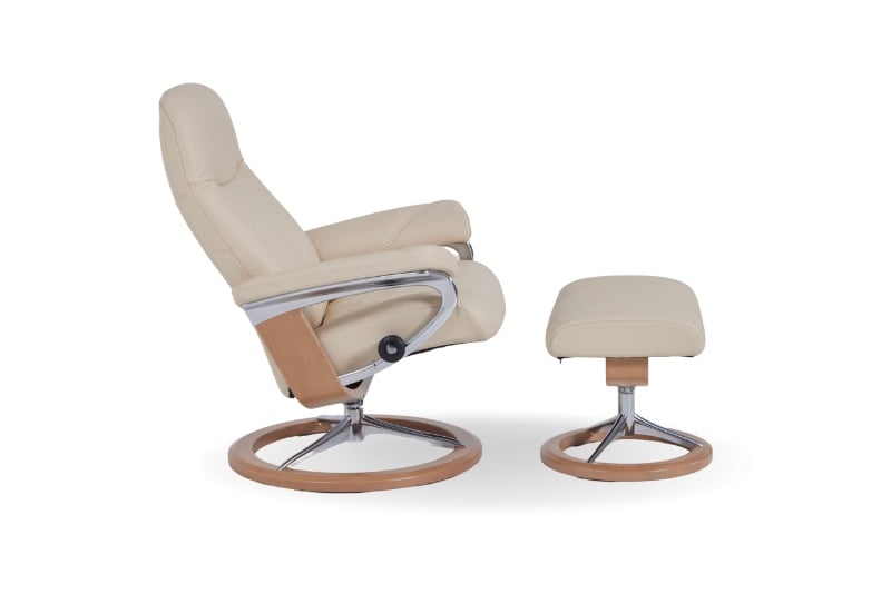 Stressless Consul Cream Medium Sig Recliner Chair and Stool