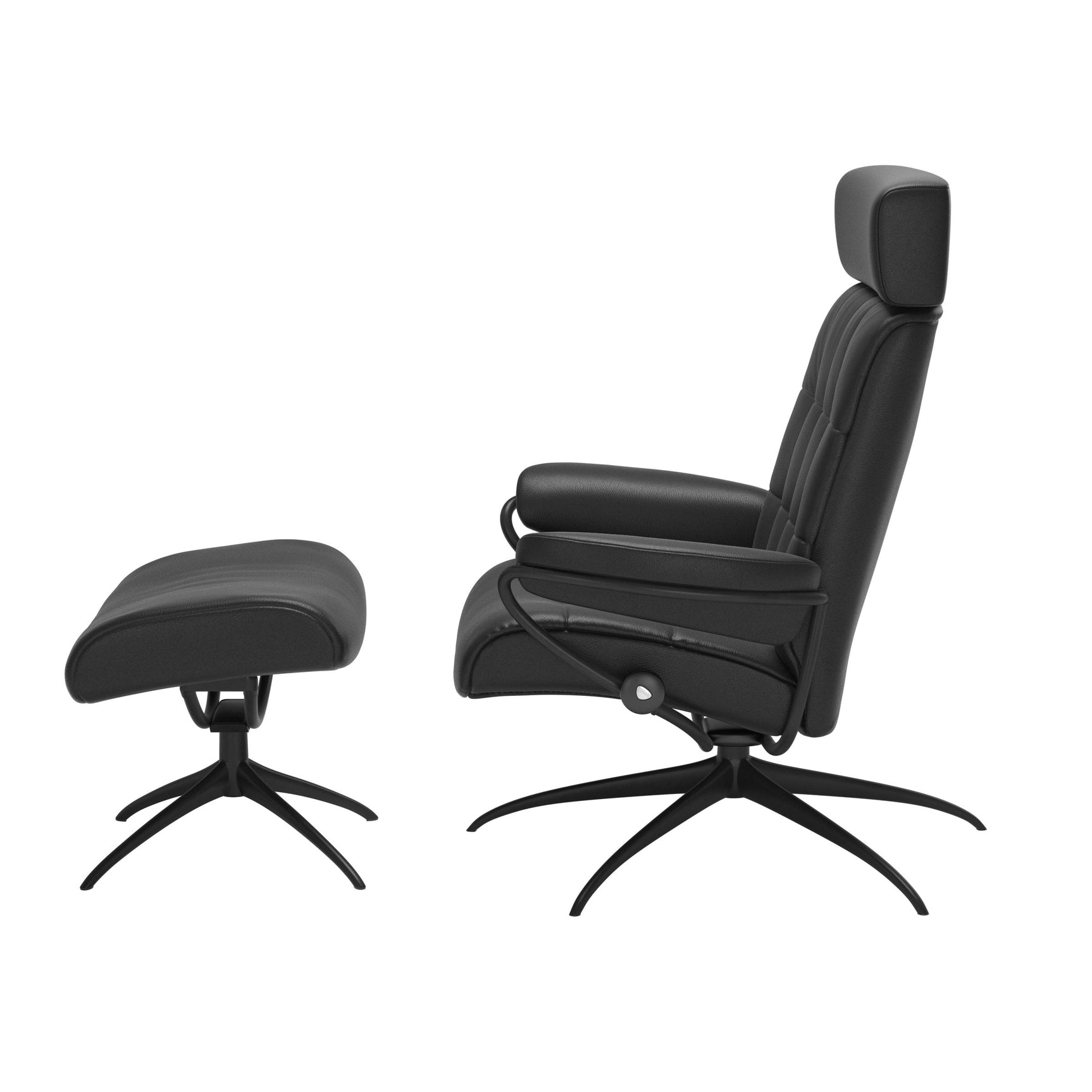 Stressless London Pioneer Recliner Chair & Stool Black