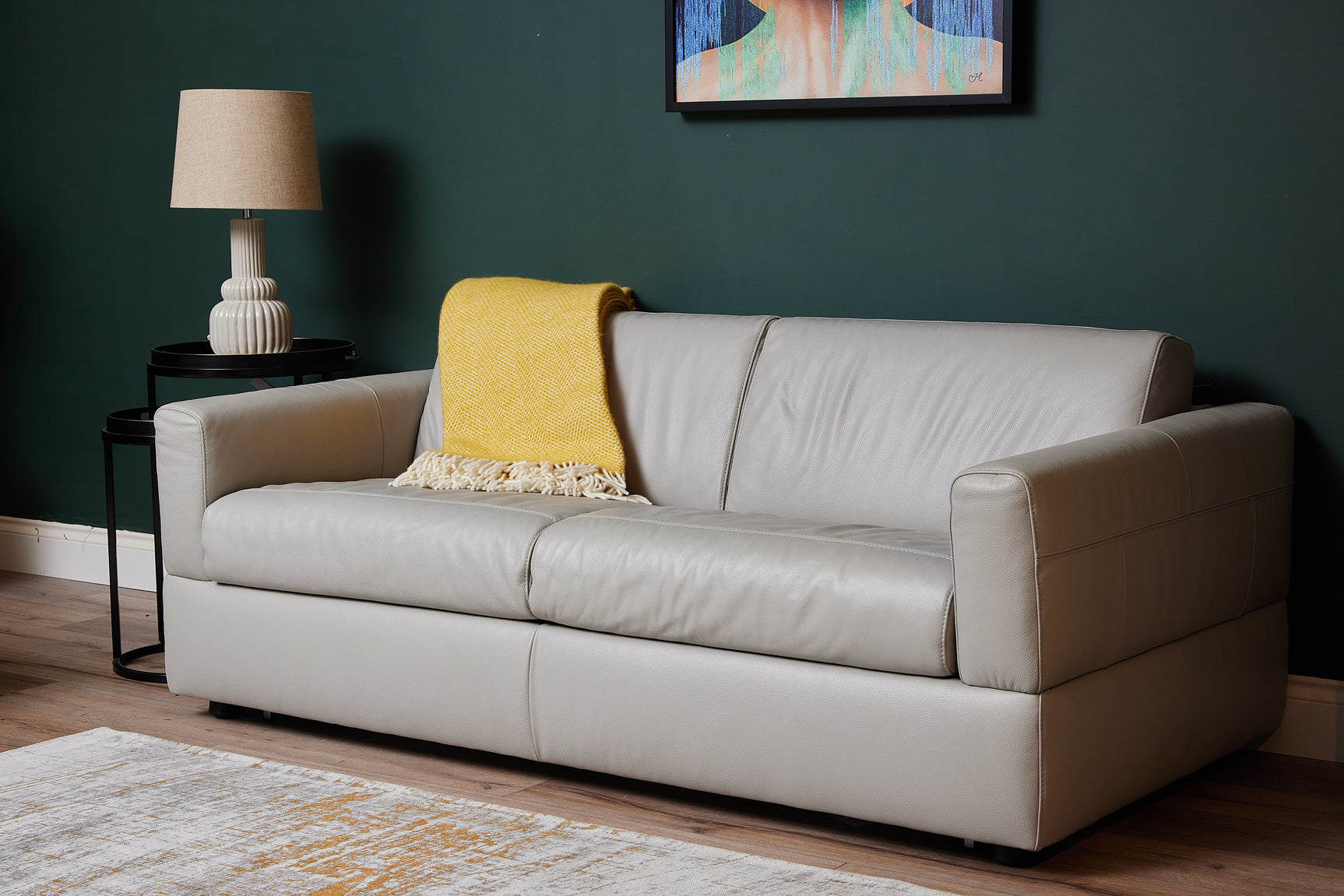 Visconti 3 Seater Leather Sofa Bed Warm Grey