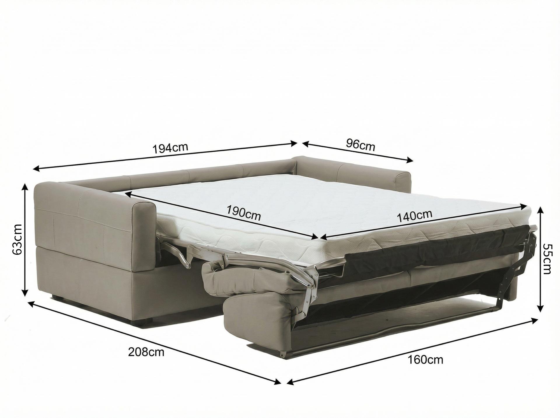 Visconti 3 Seater Leather Sofa Bed Dark Grey