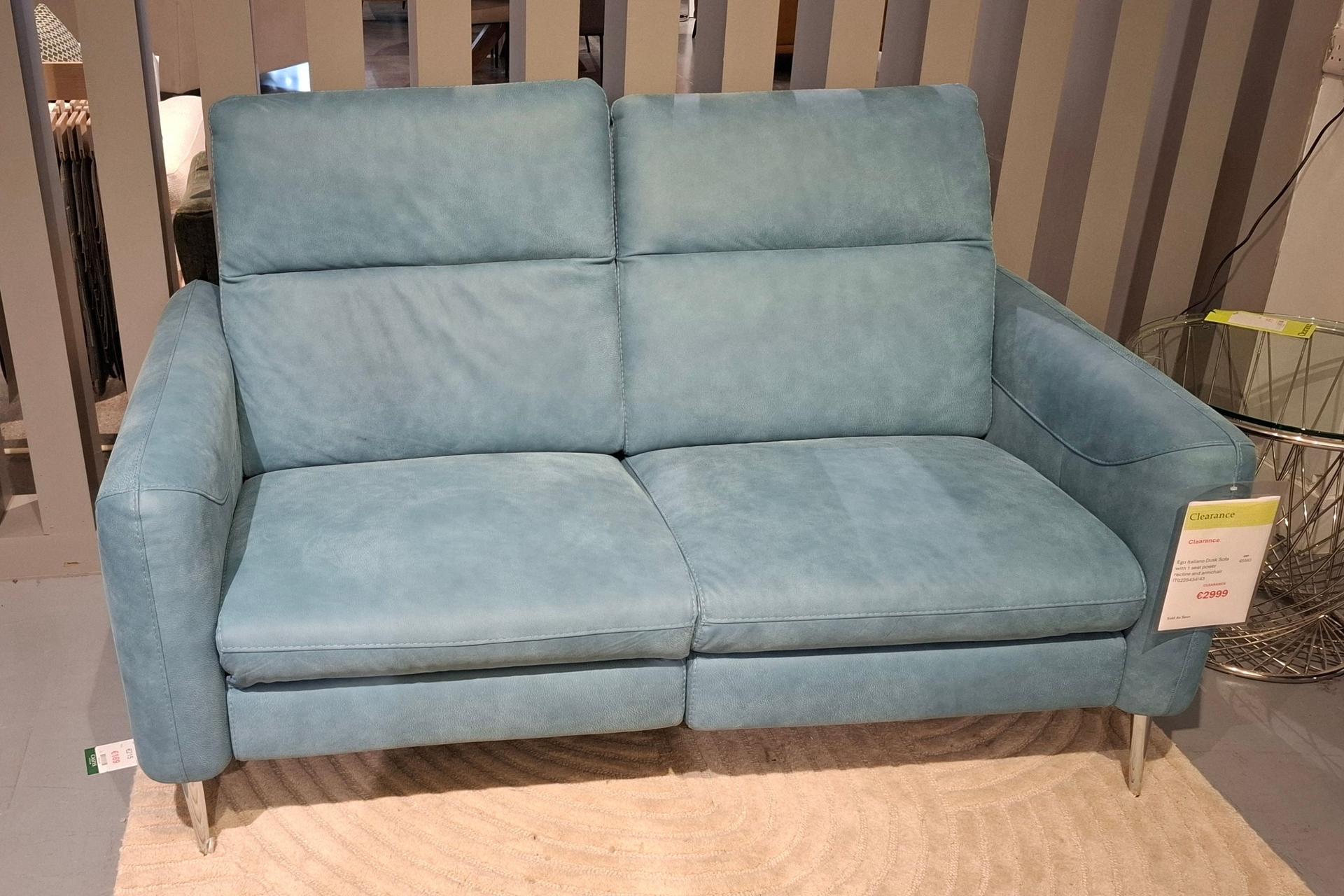 Egoitaliano Dusk Sofa with 1 seat recline and armchair - Clearance Limerick