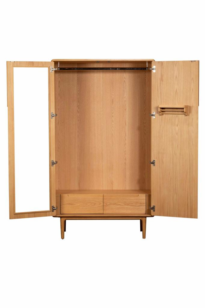 Oak Double Wardrobe with doors open