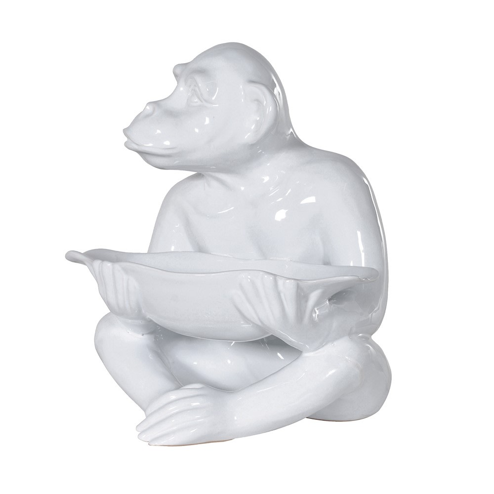 White Monkey with Bowl Figurine