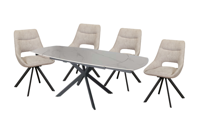 Easton 140-200cm White Extending Table and 4 Blake Chairs Light Grey Bundle