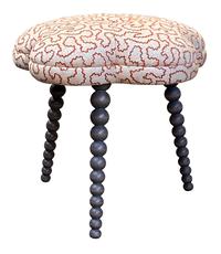 Blossom Footstool upholstered in Wiggle Ginger fabric. Features a fully upholstered seat and hand-polished solid beech legs.