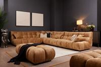 Gracelyn modular corner sofa in Shaun Old Gold fabric with matching ottoman, plush tufted cushions, styled in a modern living room set.