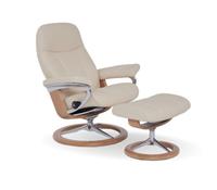 Stressless Consul Cream Large Recliner Chair and Stool