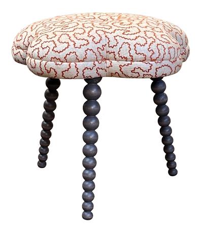 Blossom Footstool upholstered in Wiggle Ginger fabric. Features a fully upholstered seat and hand-polished solid beech legs.