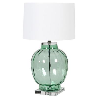 Green Glass Bubble Lamp with Linen Shade