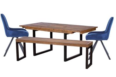Ford 140cm Ext. Dining Table with 155cm Bench and 2 Navy Pero Dining Chairs - Bundle Deal
