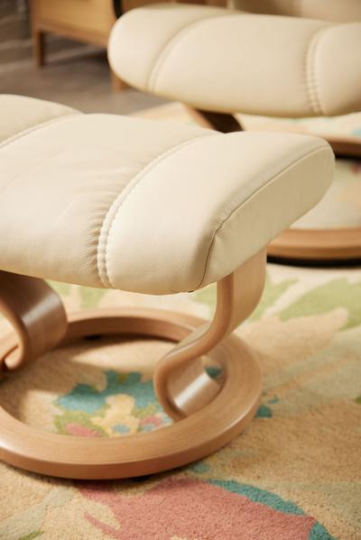 Stressless Consul Cream Medium Clas Recliner Chair and Stool