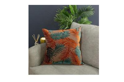 Palm Grove Velvet Cushion Jacquard Teal/Rust
