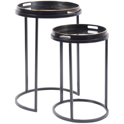 Mirrored Black and Gold Swirl Table Set