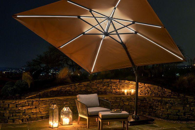 3m Square Glow Parasol and base Taupe w/Cover