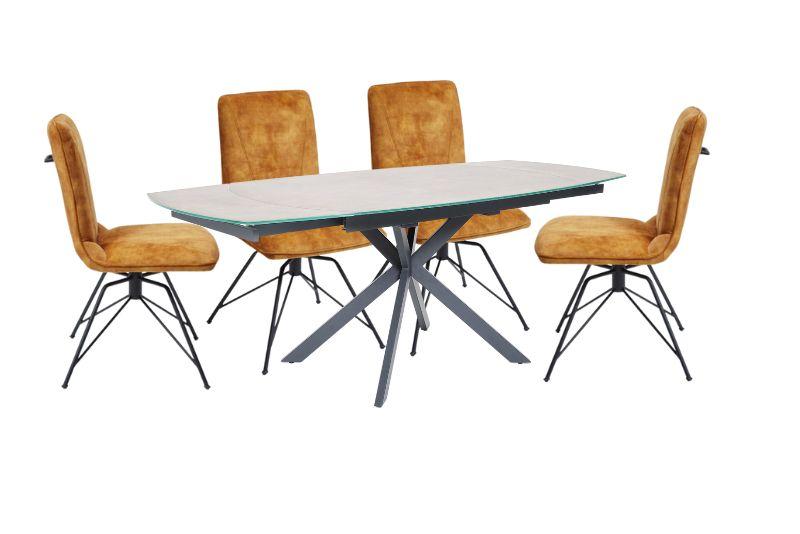 Tietro 140-200cm Extend Dining Table and 4 Gold Carter Dining Chairs - Bundle Deal