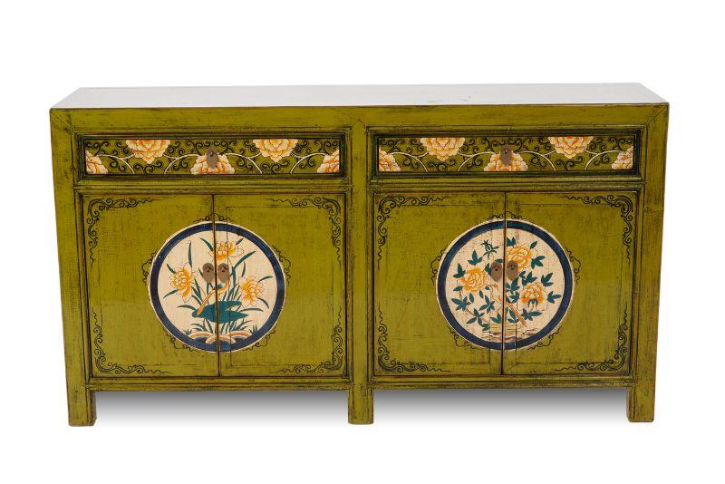 Andorra Green Cabinet with Floral Motif