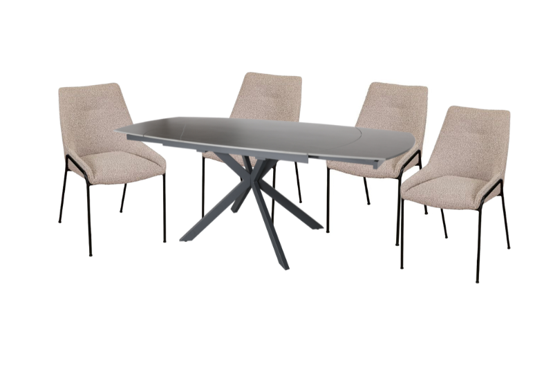 Easton 140-200cm Grey Extending Table and 4 Hannah Chairs Grey Bundle