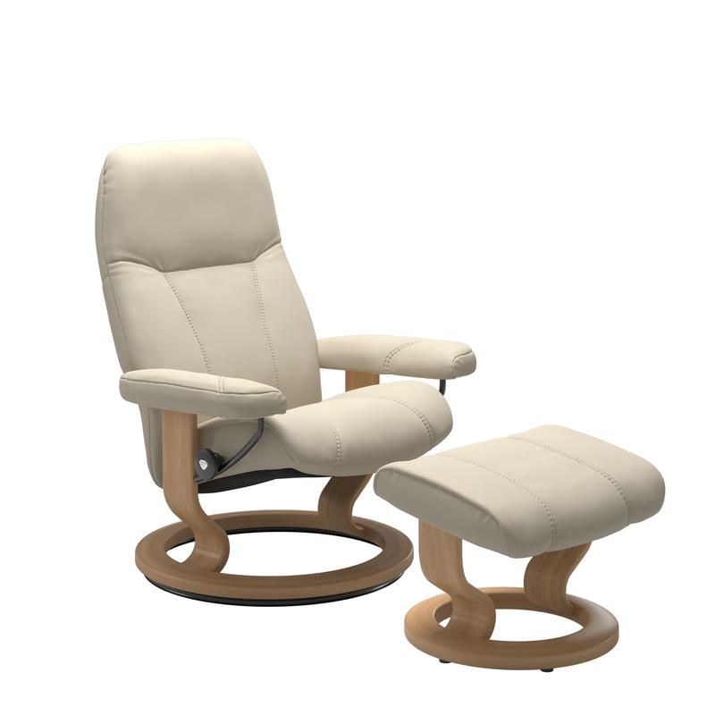 Stressless Consul Batick Cream Large Recliner Chair and Stool Classic Base