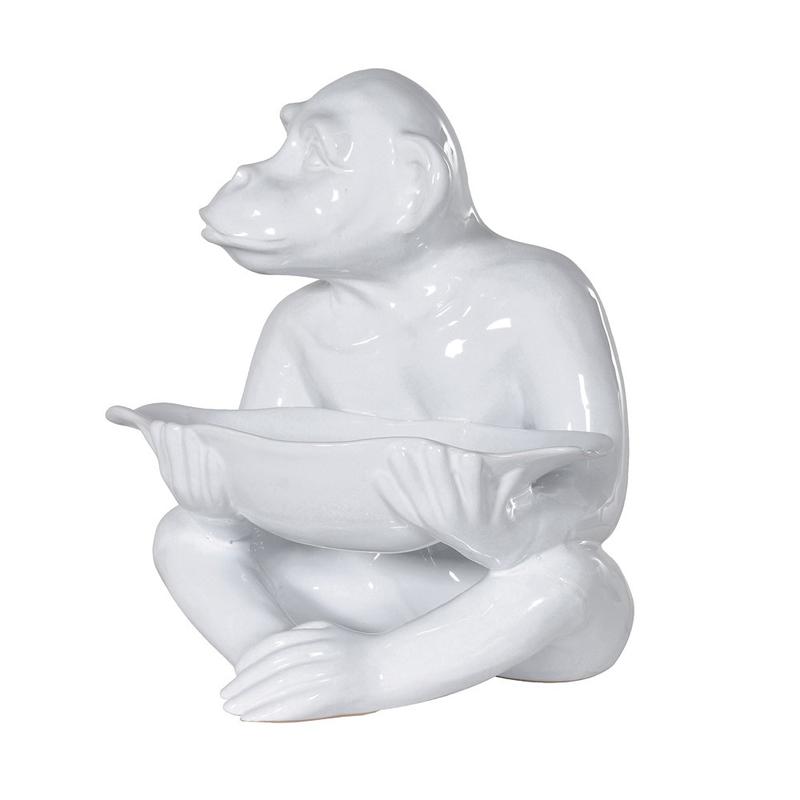 White Monkey with Bowl Figurine