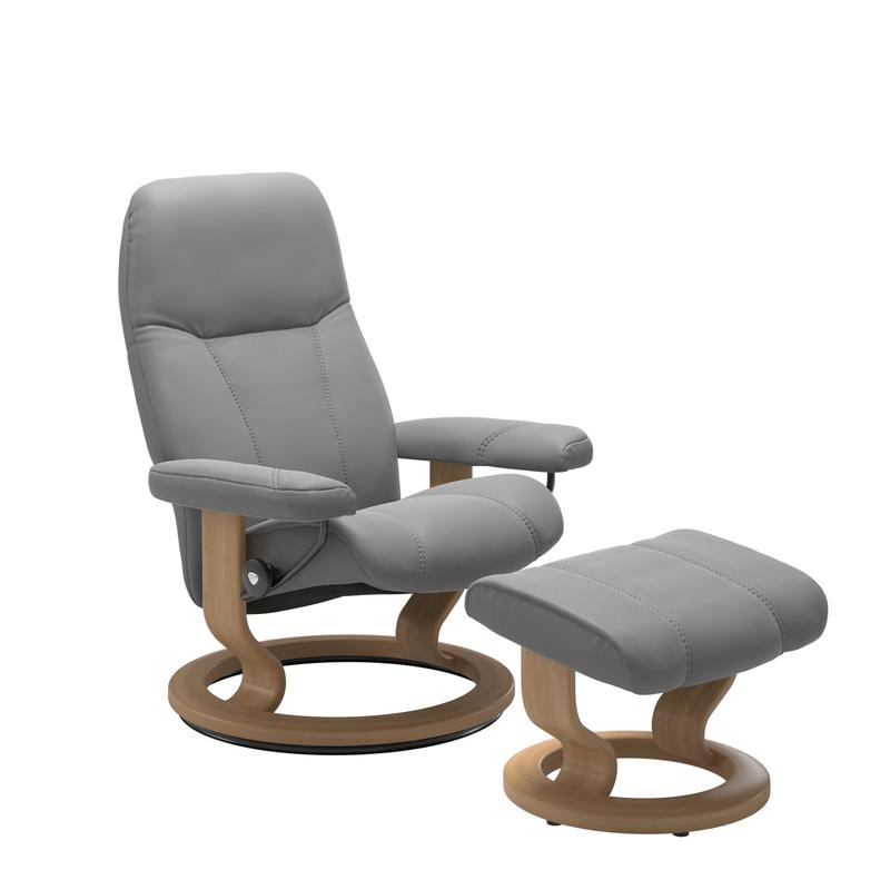 Stressless Consul Wild Dove Medium Clas Recliner Chair and Stool