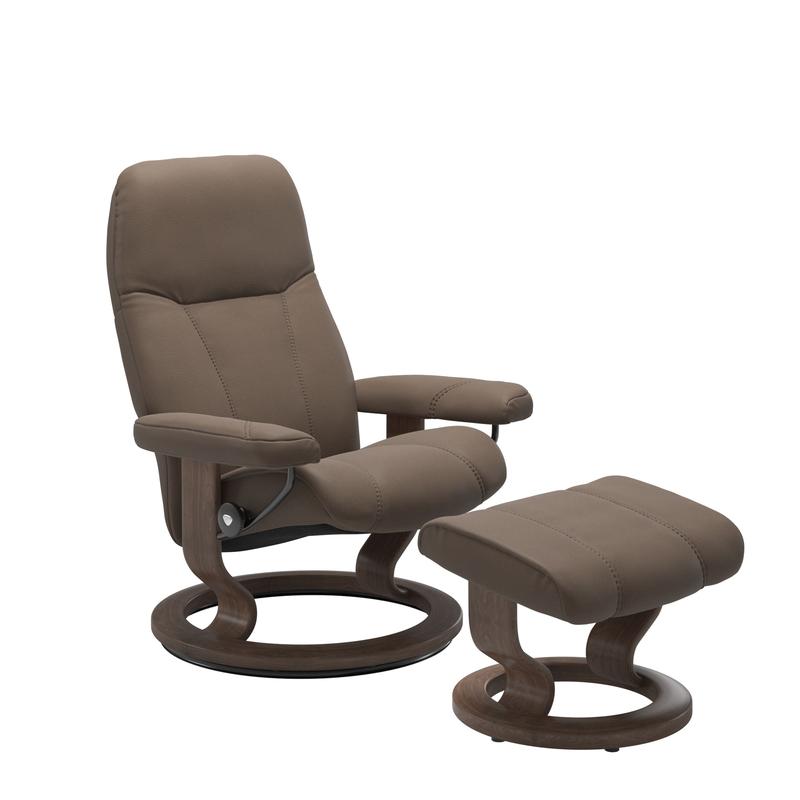 Stressless Consul Batick Mole Large Recliner Chair and Stool Classic Base