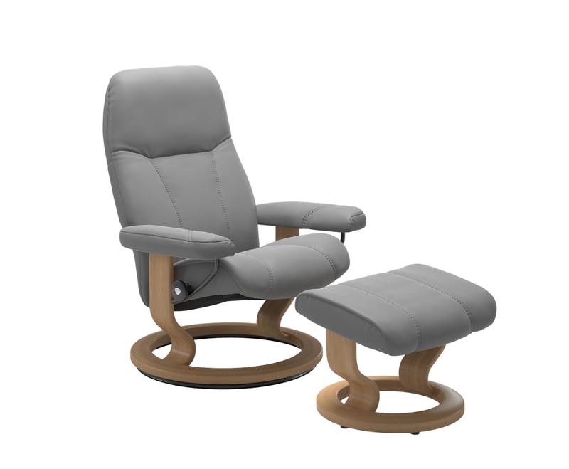 Stressless Consul Wild Dove Small Clas Recliner Chair and Stool