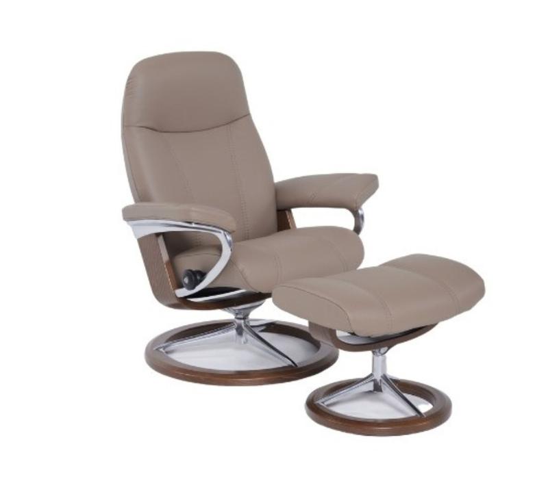 Stressless Consul Batick Mole Large Recliner Chair and Stool