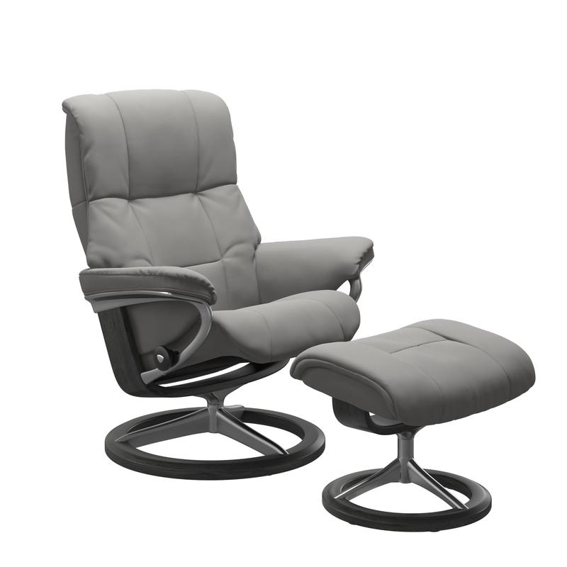 Stressless Mayfair Recliner Chair & Stool Sig Base Silver Grey/Grey