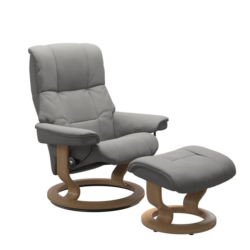 Stressless Mayfair Recliner Chair & Stool Medium Silver Grey/Oak
