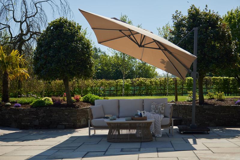 3m Square Glow Parasol and base Taupe w/Cover