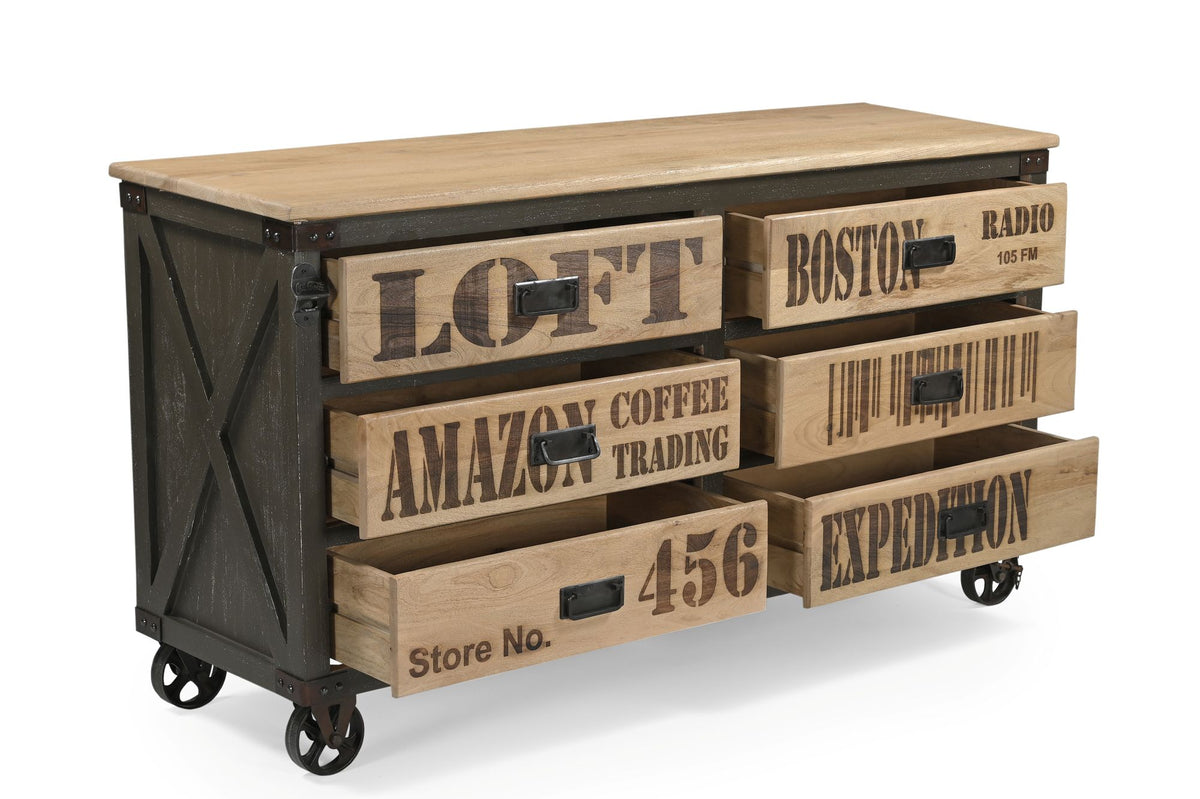 Juliette 6-Drawer Sideboard on Wheels