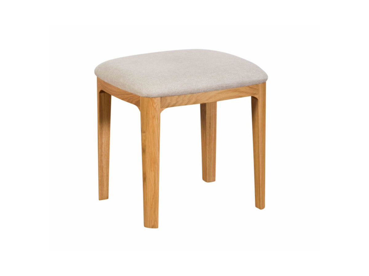 Stool with wooden base and fabric upholstered seat
