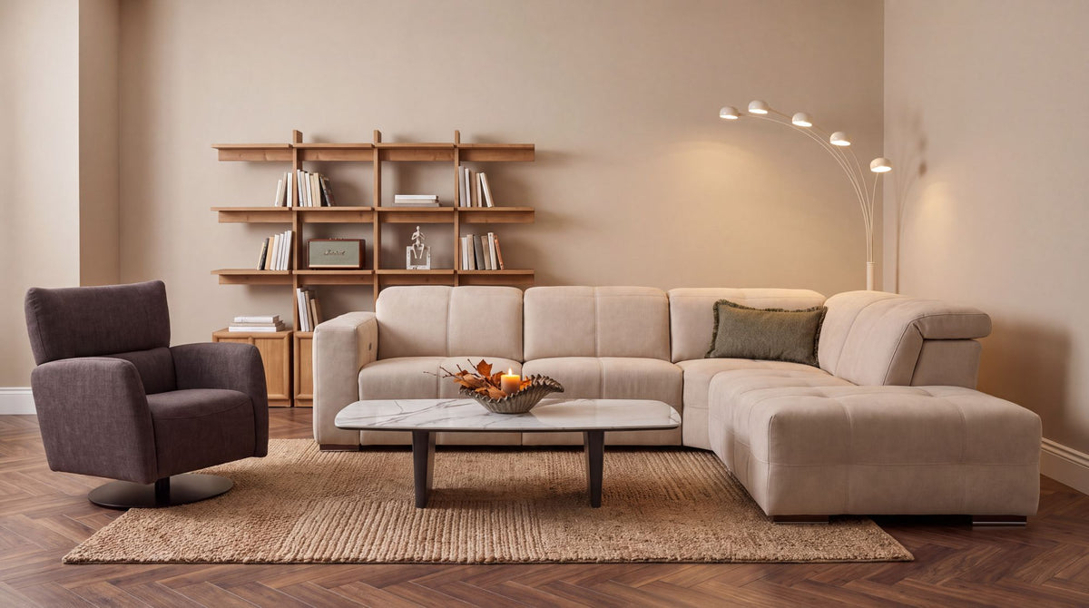 Sauvanne Electric Recliner Corner Sofa Cashmere Opale