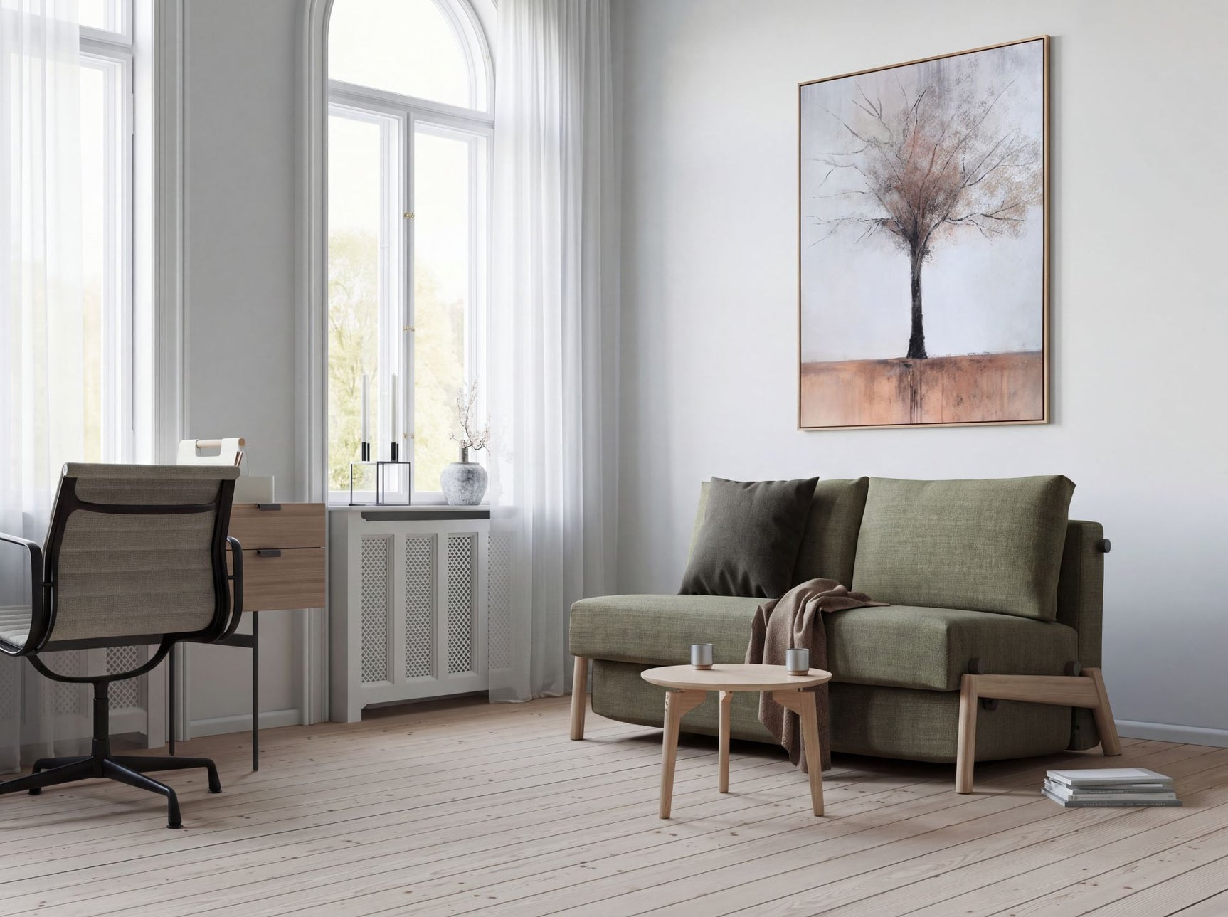 Selena 2 Seater Fabric Sofa Bed Olive Green