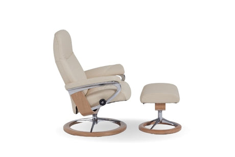 Stressless Consul Cream Large Recliner Chair and Stool