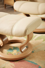 Stressless Consul Cream Medium Recliner Chair and Stool