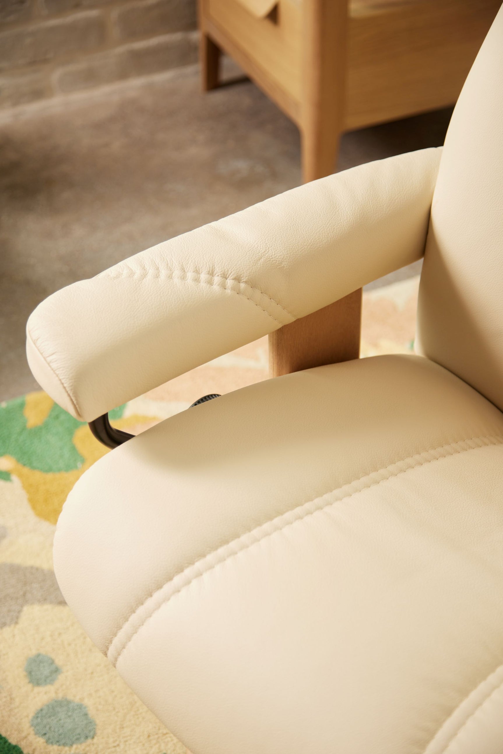 Stressless Consul Cream Medium Recliner Chair and Stool