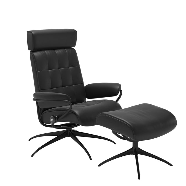 Stressless London Pioneer Recliner Chair & Stool Black