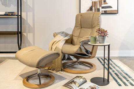 Stressless Mayfair Recliner Chair & Stool Sig Base Sand/Oak