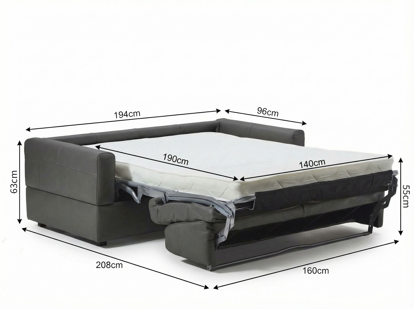 Visconti 3 Seater Leather Sofa Bed Anthracite