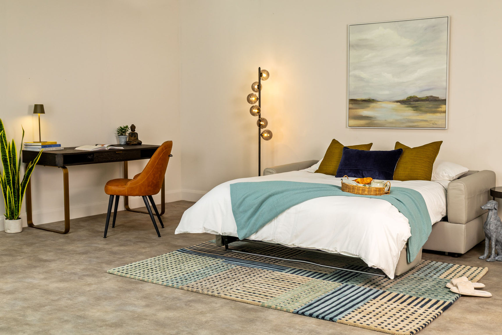 Visconti 3 Seater Leather Sofa Bed Dark Grey
