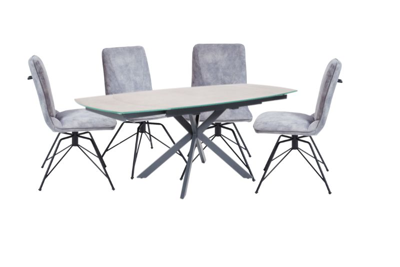 Tietro 140-200cm Extend Dining Table and 4 Grey Carter Dining Chairs - Bundle Deal
