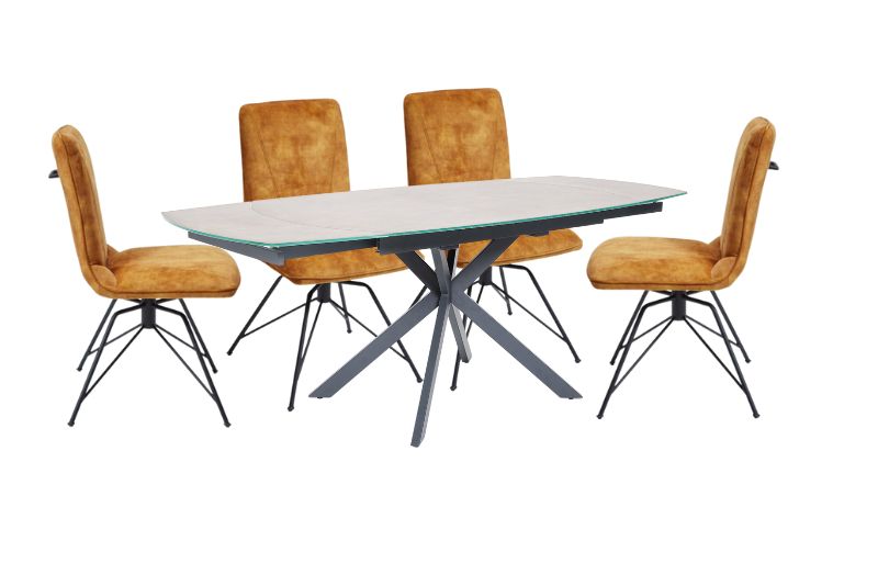 Tietro 140-200cm Extend Dining Table and 4 Gold Carter Dining Chairs - Bundle Deal
