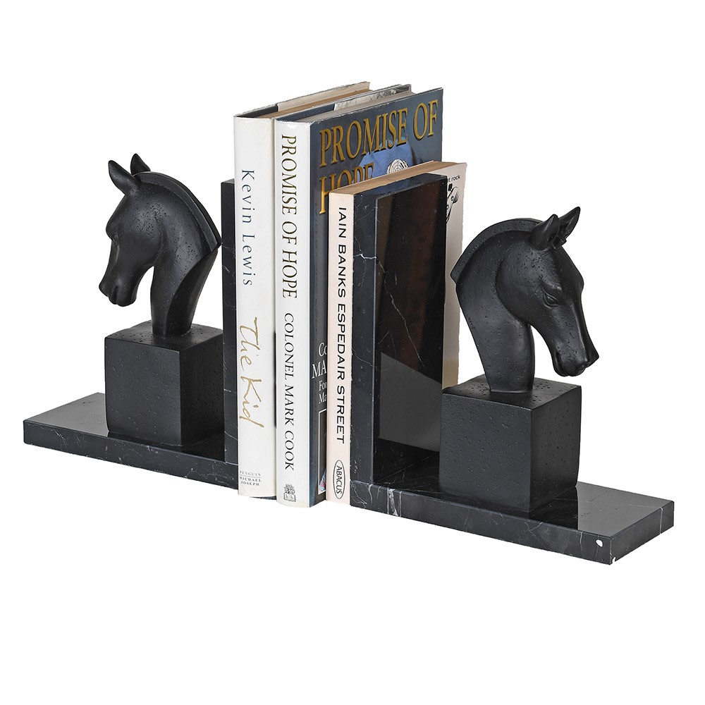 Black Marble Horse Bookends