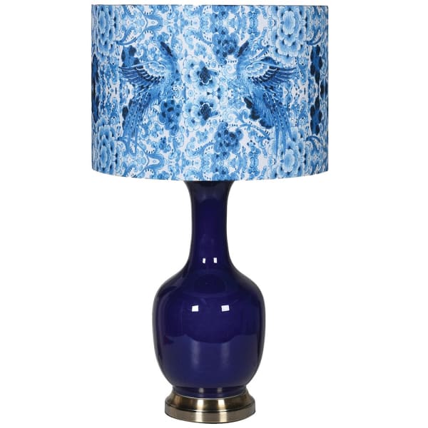 Blue Vase Lamp with Pattern Shade