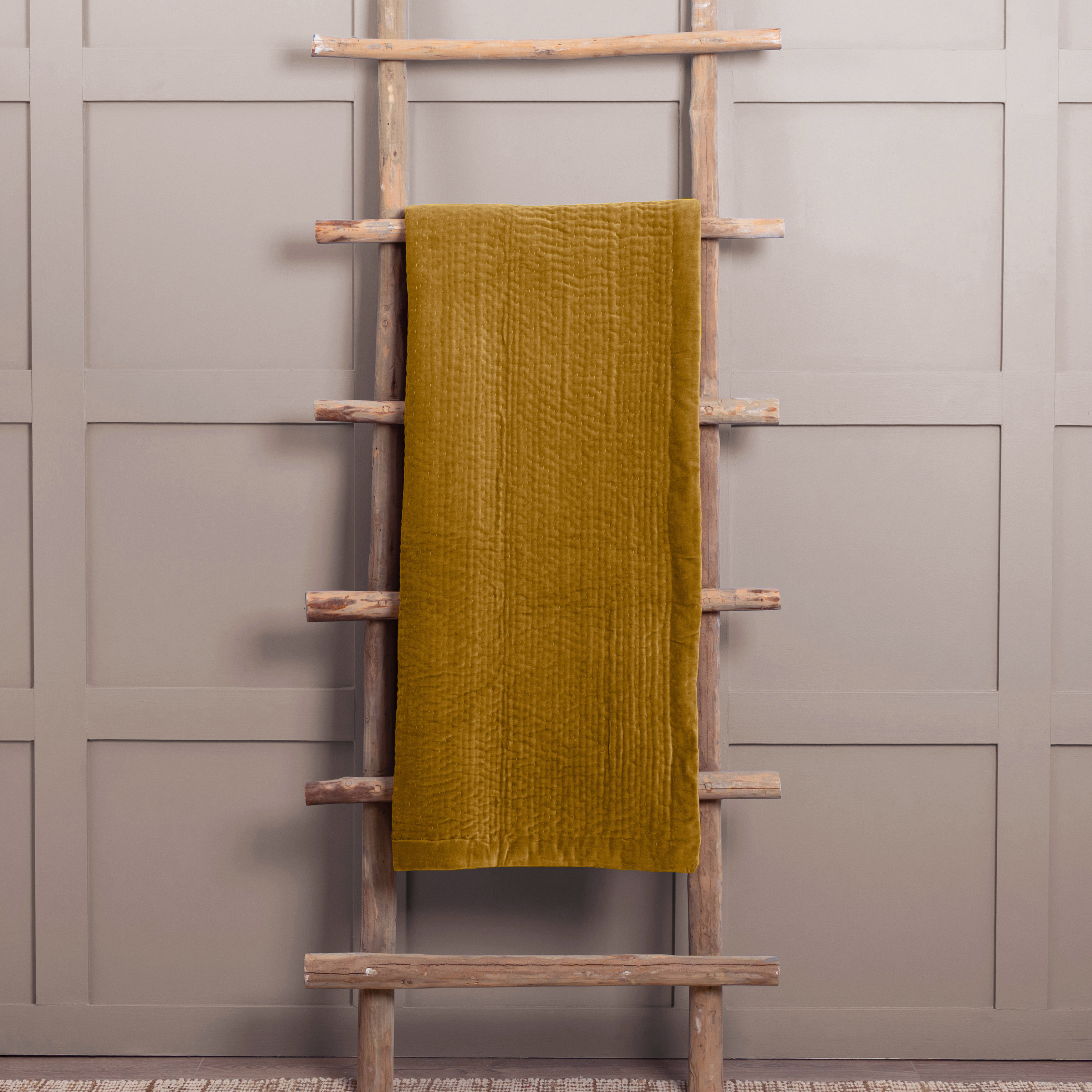 Haze Mustard Quilted Velvet Throw